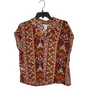 Cupcakes & Cashmere Button Up Blouse Small Women Boxy Fit Aztec Tribal Print NWT